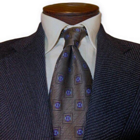 BOSS Hugo Boss Navy Gray Wool Sport Coat Blazer 40R Neiman Marcus - Picture 1 of 7